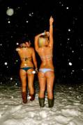 Beautiful asses in the night snowfall