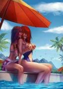 Fiora and Miss Fortune have their own little pool party (Evulchibi) [League of Legends]