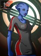 Liara T'Soni, lounging about in one of her lover's old t-shirts [EdMoffatt]