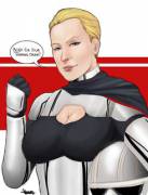 Gwendoline Christie as Captain Phasma, conducting a training session [naavs]