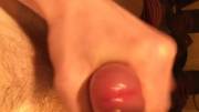 Cum dribbling from my oiled up cock