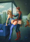 Spider-man banging a knocked-up Sue Storm (denisdupanovic)