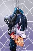 Spider-Gwen and Silk upside down