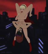 Supergirl and Batgirl mid-air (Sfan)
