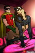 Robin helping "punish" Catwoman for her misdeeds (fuckit / alx)
