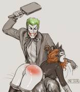 The Joker paddling Batgirl's plump behind (misterjer)