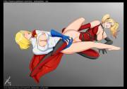 Harley Quinn scissoring with Power Girl (Oo_Sebastian_oO)