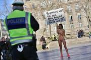 Temporarily free women can protest whatever they want but they have to be naked and the crowds should be peaceful and no more than 5 protesting cunts
