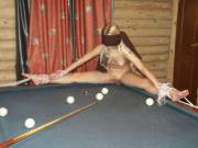 Sarah has been a good girl so tonight I let her play pool with me and the guys