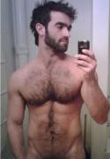 The chest hair looks vaguely like an upvote; uncropped, slightly more NSFW version in comments