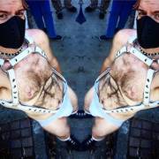 Double trouble. This pup had fun at Dore Alley!