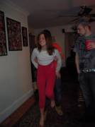 Red pants wedgie at a party