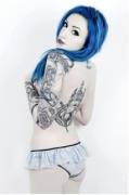 Blue hair and pale skin