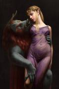 The Beast and the Princess - By astoralexander (DeviantArt) [Blonde, Semi-Nude, Fantasy]