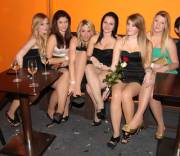 6 girls in formal dresses and pantyhose