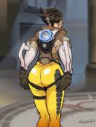 Tracer playing with her butt. (Saw this on /r/gaming.)