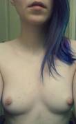 White tits. Blue hair.