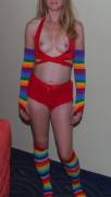 45-year-old wife in her little Rainbow Brite costume. Well, mostly in. [x-post from r/WouldYouFuckMyWife]