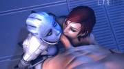 FemShep and Liara working together on a blowjob