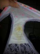 The Cream of May (32 f half Asian) 2 days wear, nice and salty popcorn colors, Victoria's secret panties