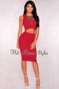 Yovanna Ventura (feat. HMS) - Red Ribbed Knit Arched Two Piece Set