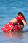 Bella Thorne underboob nip slip at the beach