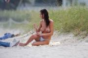Alejandra Guilmant - topless shoot on Miami Beach