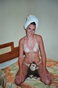 Terrific teen with towel and tanlines. And monkey.