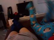 My boyfriend waving his legs on my footie PJs &lt;3
