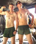Military boys hanging out
