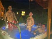 Lads in the hot tub