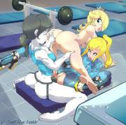 Wii Fit Trainer's new exercise (w Samus and Rosalina) [C-Smut-Run]