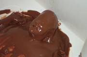 Girl in a bathtub full of chocolate pudding!