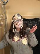 Amateur coed takes thick and messy pudding pies in her college clothes and glasses