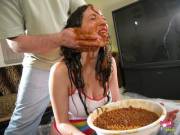 Kelly Divine dunked in baked beans WAM messy