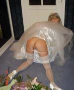 In her wedding dress