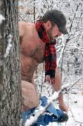 Whatever the weather, daddy likes to get nekkid in the outdoors