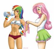 Rainbow Dash and Fluttershy (Artists: flick-the-thief, rammbrony)
