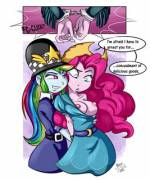 Copper Rainbow Dash abusing her authority with Pinkie Pie [Equestria Girls] (artist: ponutjoe)