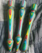 Rainbow colored flogger handles. Anyone else really liking that rounded one?