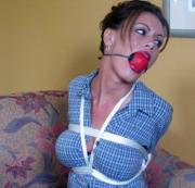 Smaller pic, but nice red ballgag and bound tits.
