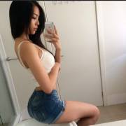 Denim shorts on an Asian girl.