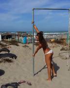 On the pole at the beach