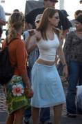 Jessica Biel - Tight white top and a blue sporty skirt