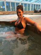 Mom enjoys a soak in the hot tub after work