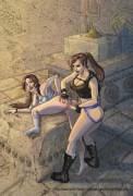 Teaching rules to new generations by beastlyshiver000 (Younger Lara Croft with older Lara Croft)