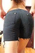 Ass in tight jean shorts
