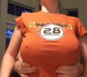 Shows Off His Wife's Boobs