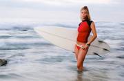 Surfer girl in red