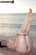 Angela White on the beach...